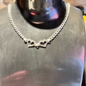 Silver  Doubles Heart Necklace